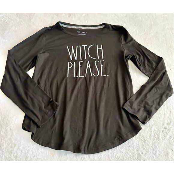 Rae Dunn Tops - REA DUNN black and white ‘WITCH PLEASE’ Halloween pajama long sleeve top size S